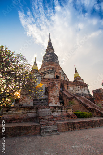 The Pagoda and Buddha Status at Wat Yai Chaimongkol  Ayutthaya 