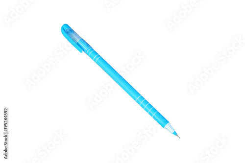 Blue ball point pen isolated on white background 
