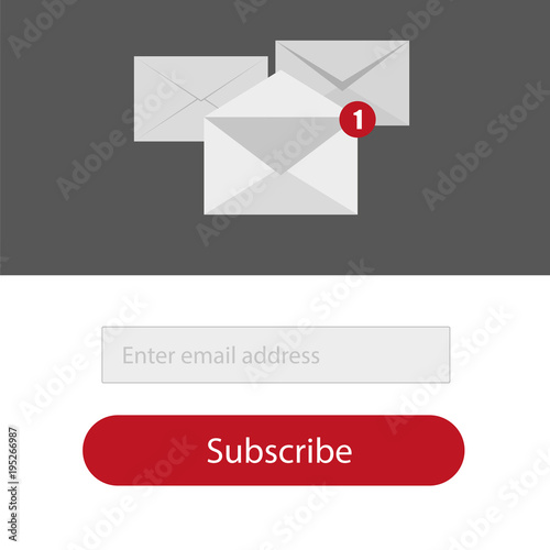 Light Subscribe to newsletter form in red,grey and whitte colors - Email vector