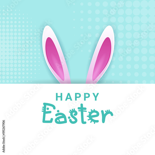 Creative Happy Easter Greeting Card With Bunny Ears On Pop Art Retro Background Vector Illustration