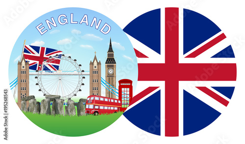 england flag and landmark round logo vector