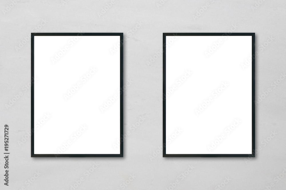 Mock up blank poster picture frame hanging on white marble wall background in room - can be used mockup for montage products display and design key visual layout.