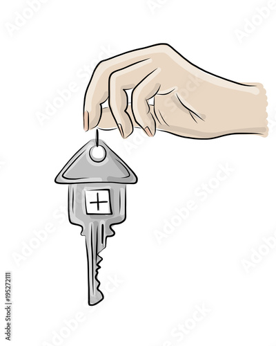 Hand with key from house, sketch for your design