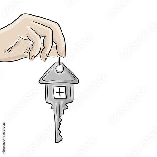 Hand with key from house, sketch for your design