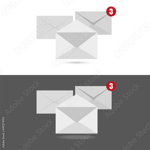 White envelopes letter with counter notification, concept of incoming email