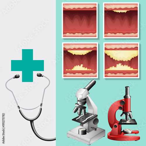 Medical theme with stethoscope and microscope