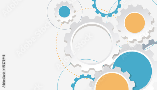 Background template with gears in orange and blue