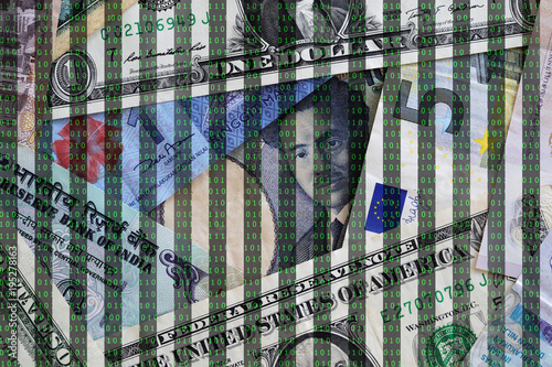 international banknote among binary code background