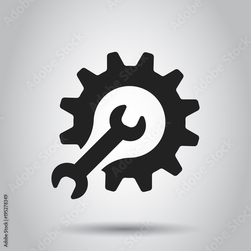 Service tools flat vector icon. Cogwheel with wrench symbol logo illustration. Business concept simple flat pictogram on isolated background.