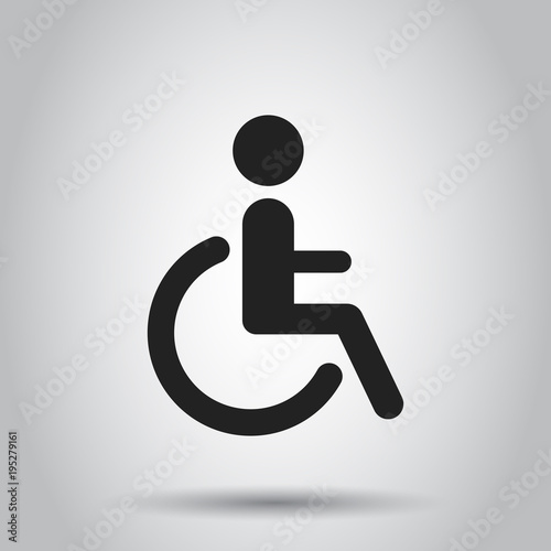 Man in wheelchair vector icon. Handicapped invalid people sign illustration. Business concept simple flat pictogram on isolated background.
