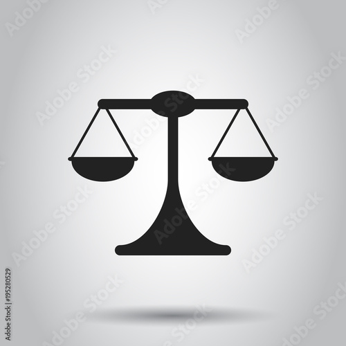 Scale weigher vector icon. Weigher, balance sign illustration. Business concept simple flat pictogram on isolated background.