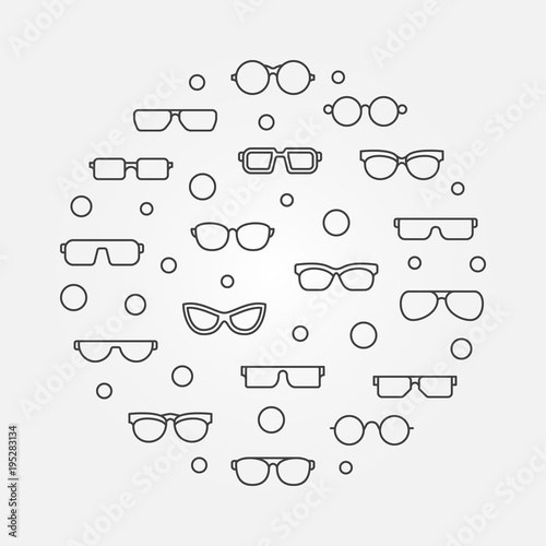 Vector glasses round illustration in thin line style 