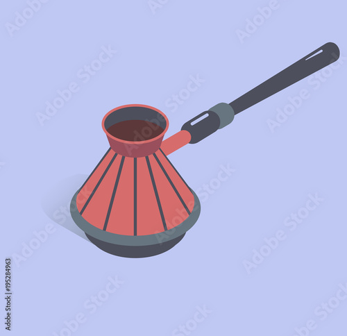 Vector illustration with 3D coffee cezve. Coffee maker in isometric flat style