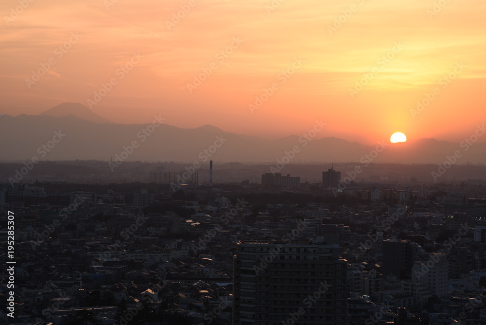 Sunset in Tokyo with Mt.Fuji