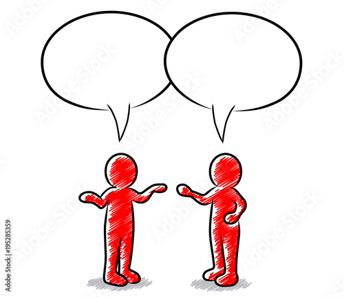 Diskussion, Dialog, Verhandlung / Zwei rote Männchen / Schraffierte Vektor-Zeichnung