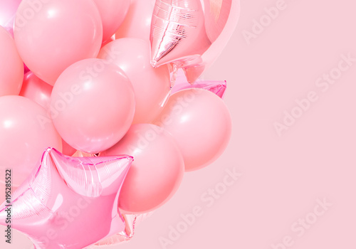 Pink birthday air balloons pink background mockup