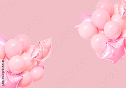 Pink birthday air balloons mint background mockup
