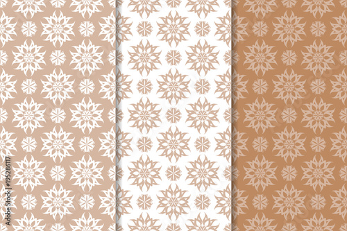Brown floral ornaments. Set of seamless backgrounds © Liudmyla