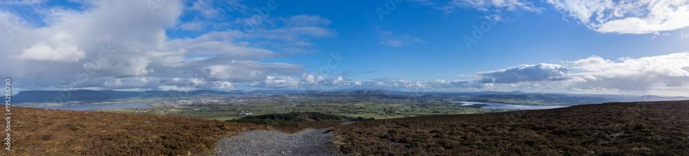 Panoramaic view over a valley in Ireland