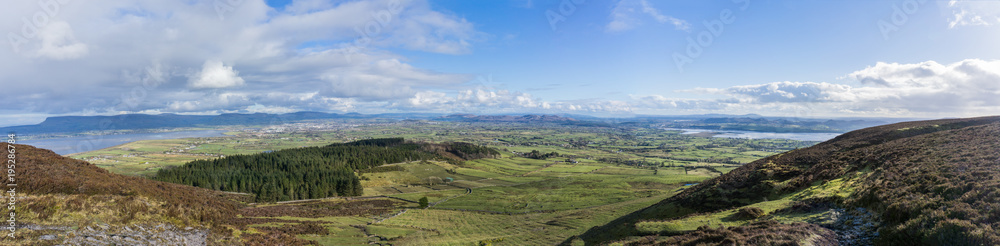 Panoramaic view over a valley in Ireland