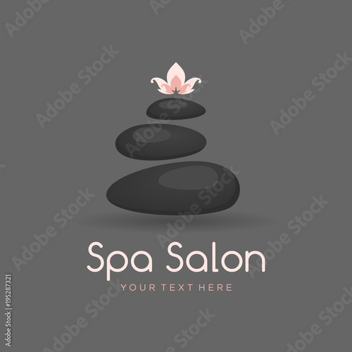 Harmony spa logo template for spa salon with the balancing stones and lotus flower on the top. Logo template for beauty salon, yoga center or spa lounge.