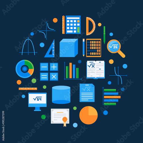 Algebra and math vector round flat symbol
