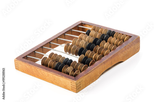 Old wooden abacus. Object isolated on white background