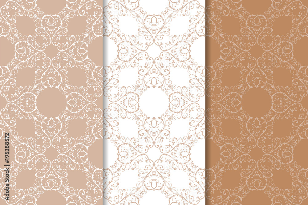 Brown floral backgrounds. Set of seamless patterns Brown floral backgrounds. Set of seamless patterns