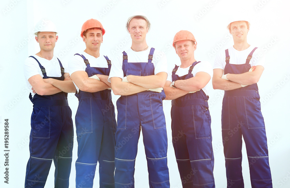 Obraz premium team of professional builders in helmets