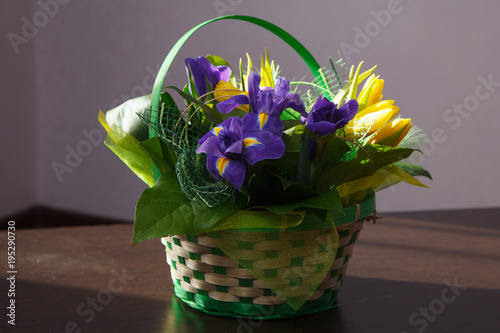 Fototapeta Naklejka Na Ścianę i Meble -  Flowers. Yellow tulip and iris bouquet