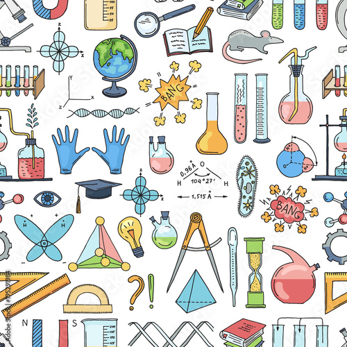 Vector sketched science or chemistry elements pattern or background