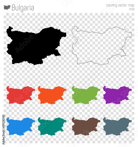 Bulgaria high detailed map. Country silhouette icon. Isolated Bulgaria black map outline. Vector illustration.