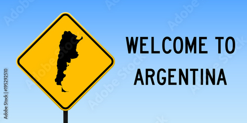 Argentina map on road sign. Wide poster with Argentina country map on yellow rhomb road sign. Vector illustration.