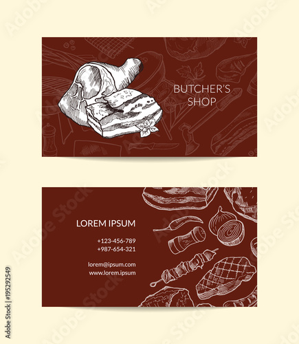 Vector business card template for butchers shop