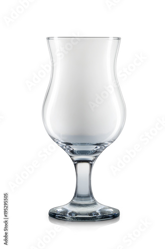 Empty hurricane cocktail glass isolated on white background