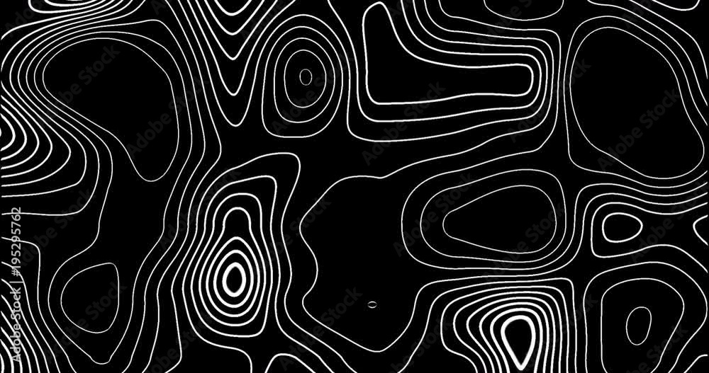 abstract black digital shiny texture wave material movement background, seamless loop, with lines circles like isobars