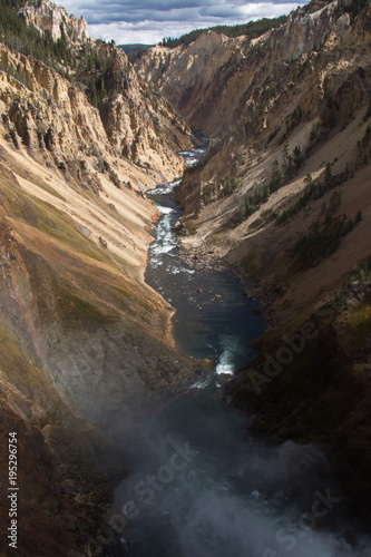 View of Grand Canyon from Brink of Lower Falls in Yellowstone National Park in Wyoming in the USA 