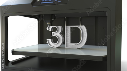 Printing white volumetric letters with a 3D printer, 3D rendering
