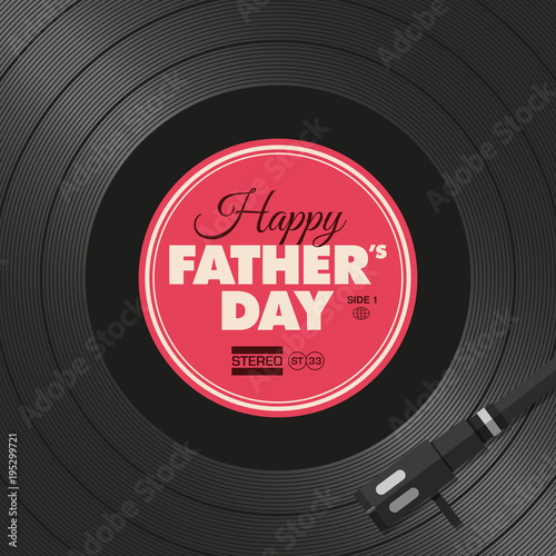 Happy fathers day card. Vinyl illustration red background, vector design editable.