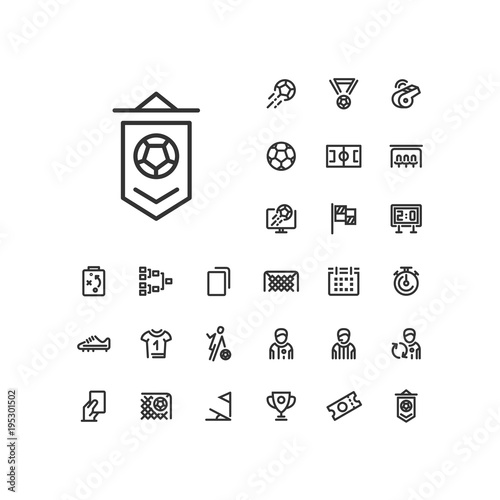 Pennant icon in set on the white background. Soccer / football linear icons to use in web and mobile app.