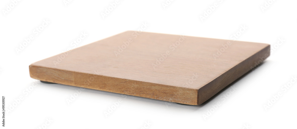 Wooden board on white background. Handcrafted cooking utensils Wooden board on white background. Handcrafted cooking utensils