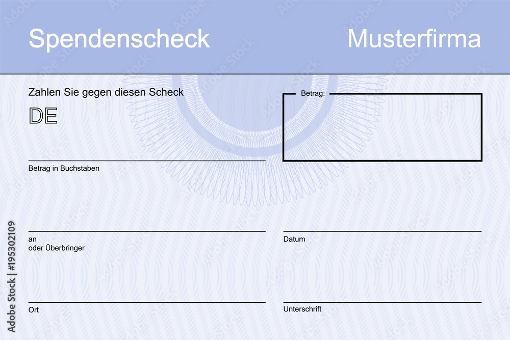 Spendenscheck Firmenname Klein Muster Blau Stock Vektorgrafik Adobe Stock 