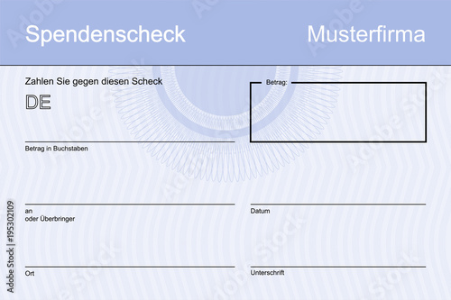 Spendenscheck Firmenname klein - Muster blau