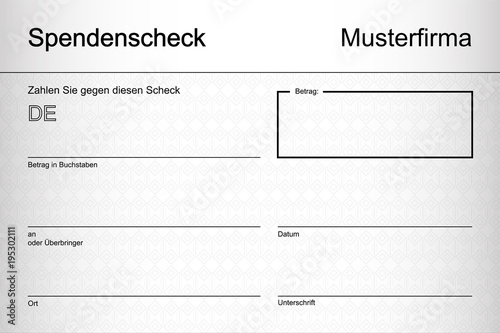 Spendenscheck Firmenname klein - Muster weiß