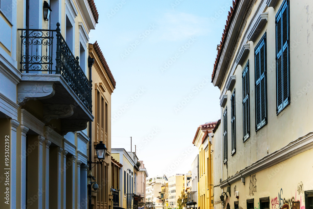 ATHENS, GREECE - May 3, 2017: Street view of old buildings in Athens, Greece