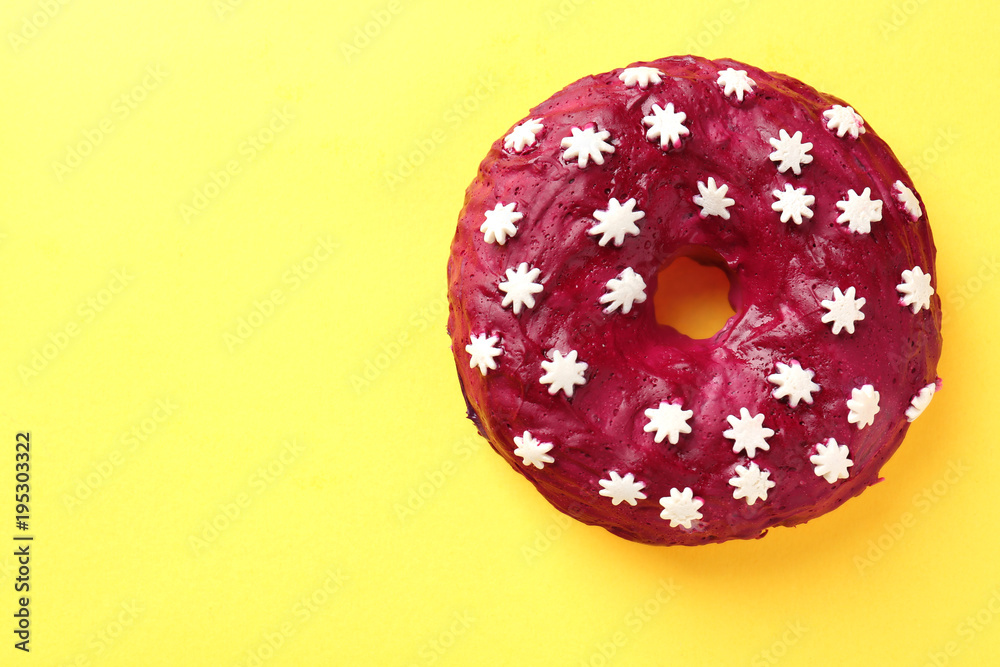 Delicious donut on color background Delicious donut on color background