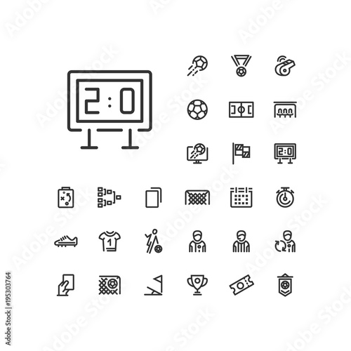 Scoreboard icon in set on the white background. Soccer / football linear icons to use in web and mobile app.