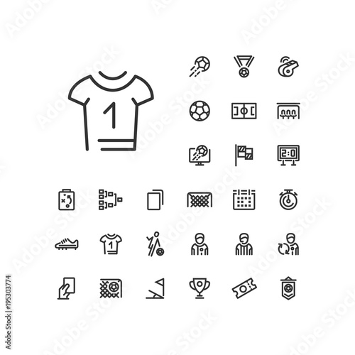 Soccer shirt icon in set on the white background. Soccer / football linear icons to use in web and mobile app.