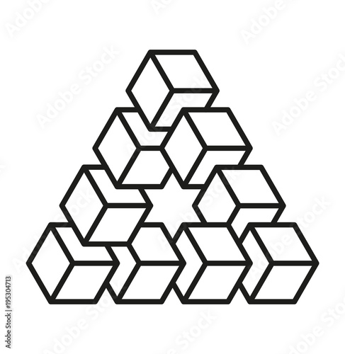 Impossible shapes. Optical Illusion. Vector Illustration isolated on white. Sacred geometry. Black lines on a white background.