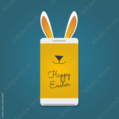 Happy Easter message. Smartphone with bunny ears